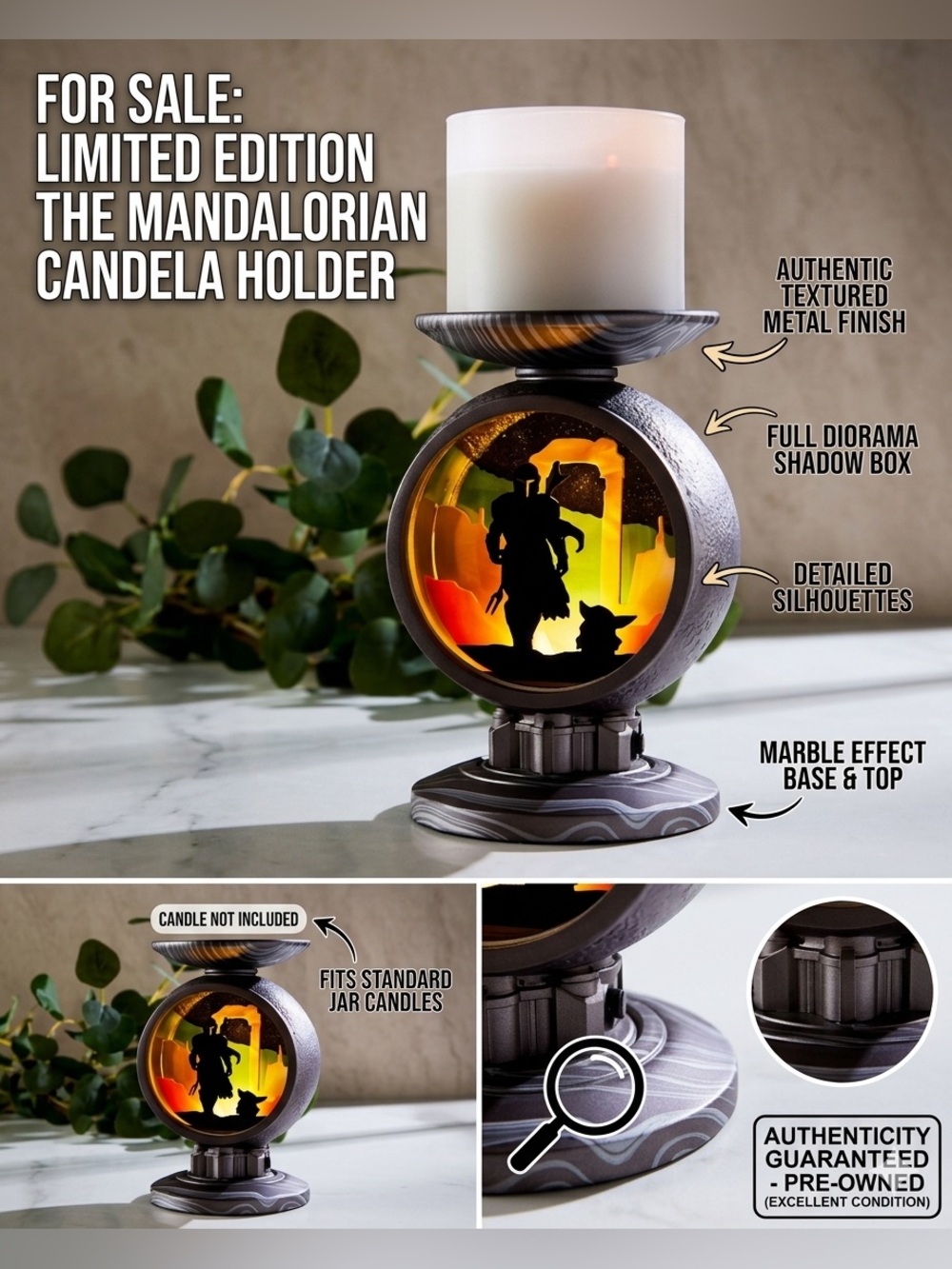 Bath & Body Works Gray and Black Mandalorian Candle Holder